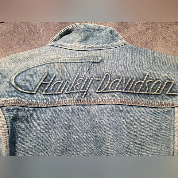 Vintage Harley Davidson Logo Denim Button Jean Jacket Unisex Men's Medium - Picture 2 of 13